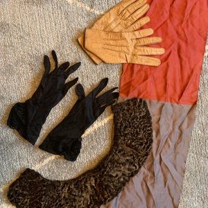 Various 1940s vintage women’s scarf, lamb, gloves